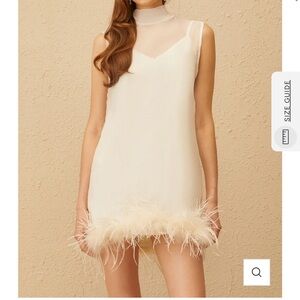 Chic Cream Feather Hem Mini Dress